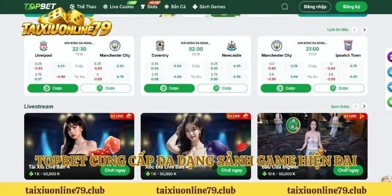 Topbet cung cấp đa dạng sảnh game hiện đại