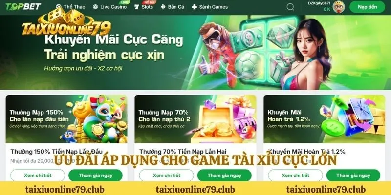 Ưu đãi áp dụng cho game tài xỉu cực lớn