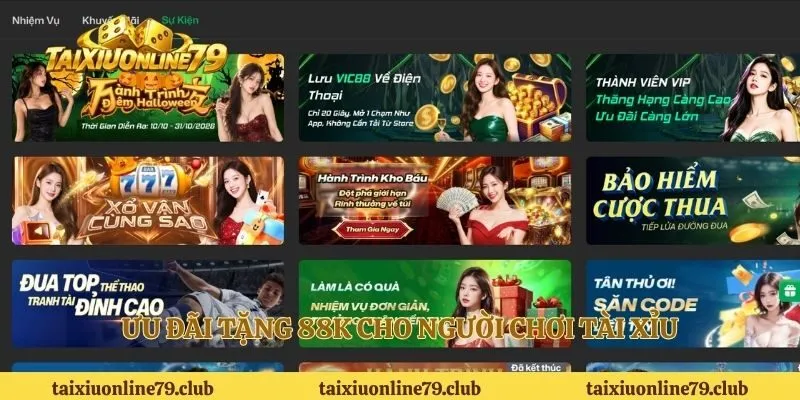 Ưu đãi tặng 88K cho người chơi tài xỉu 
